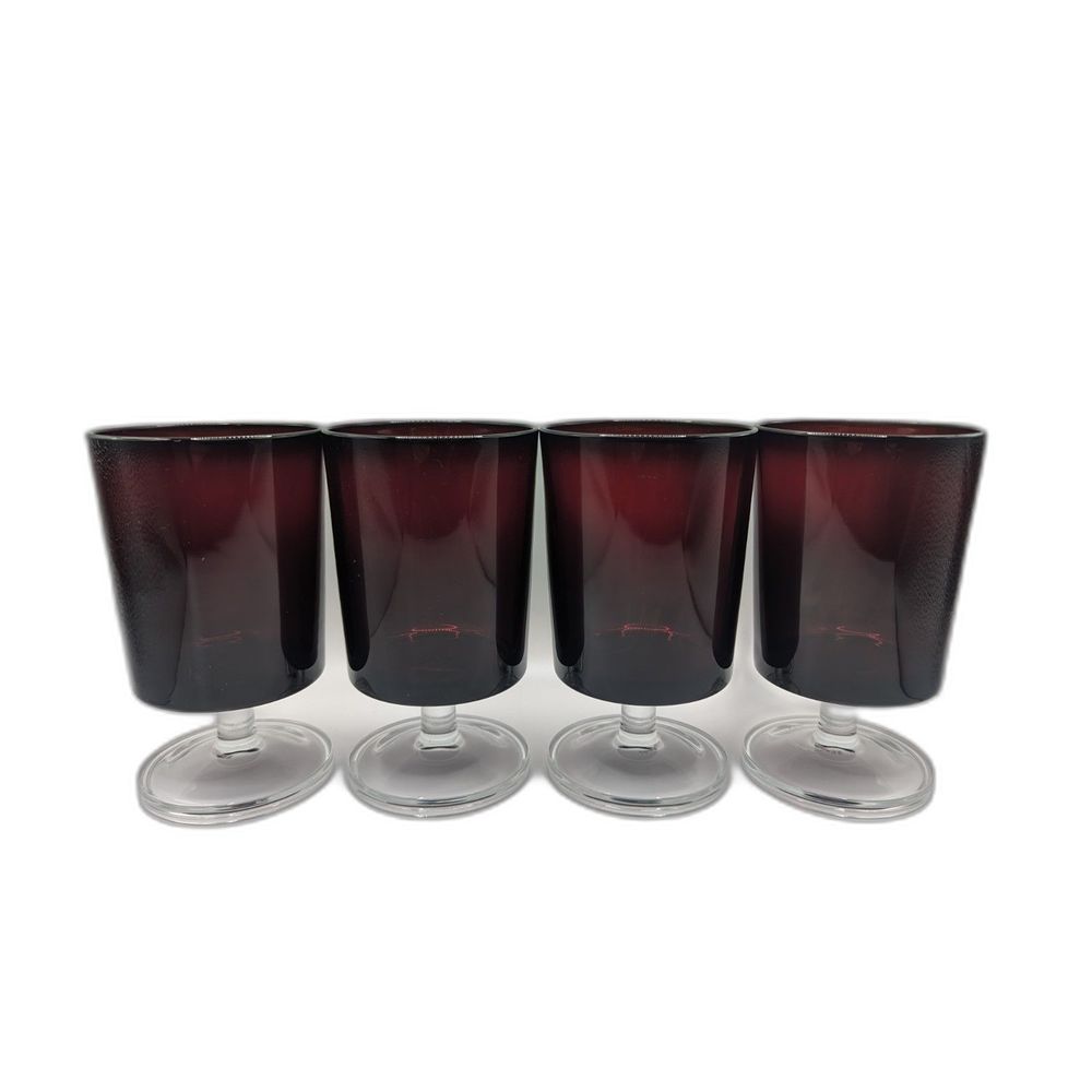 Vintage Luminarc Arcoroc Ruby Red Pedestal Wine Glasses Set of 4 EUC